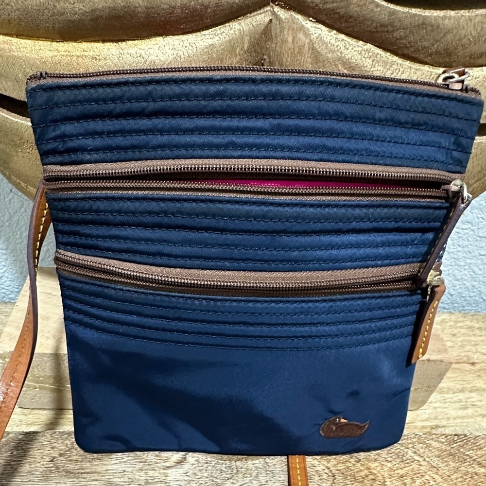 Navy Dooney and Bourke Nylon Crossbody Bag with Brown Accents